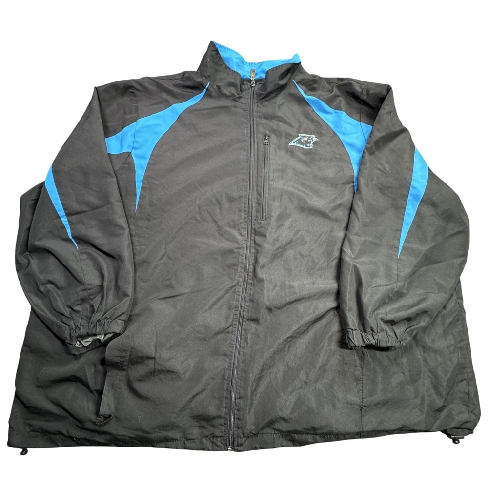 Carolina‎ Panthers NFL Team Apparel Windbreaker Mens 5XL Black Blue Jacket